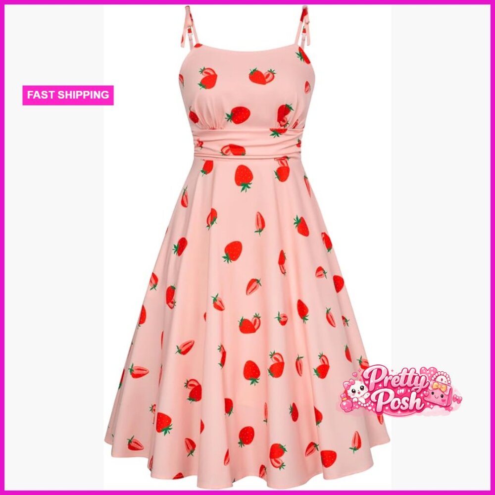 Polyester Blend Spaghetti Strap Midi Sundress With Smocked Back